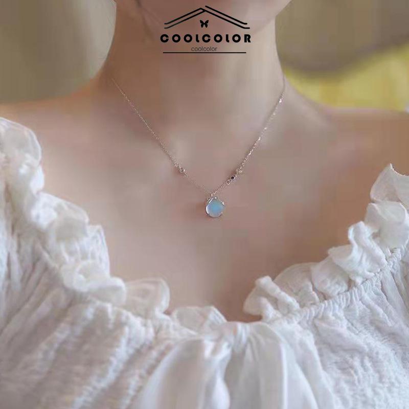 COD❤️Moonstone Firefly Kalung Wanita Senior Rantai Klavikula Siswa Hadiah Ulang Tahun Desain Niche- cl