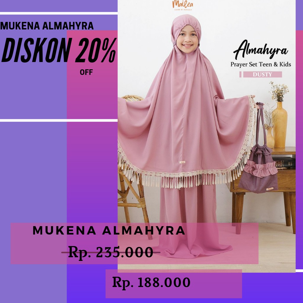 MUKENA ANAK POLOS KOMBINASI RENDA | ALMAHYRA PRAYER SET BY MAILEA