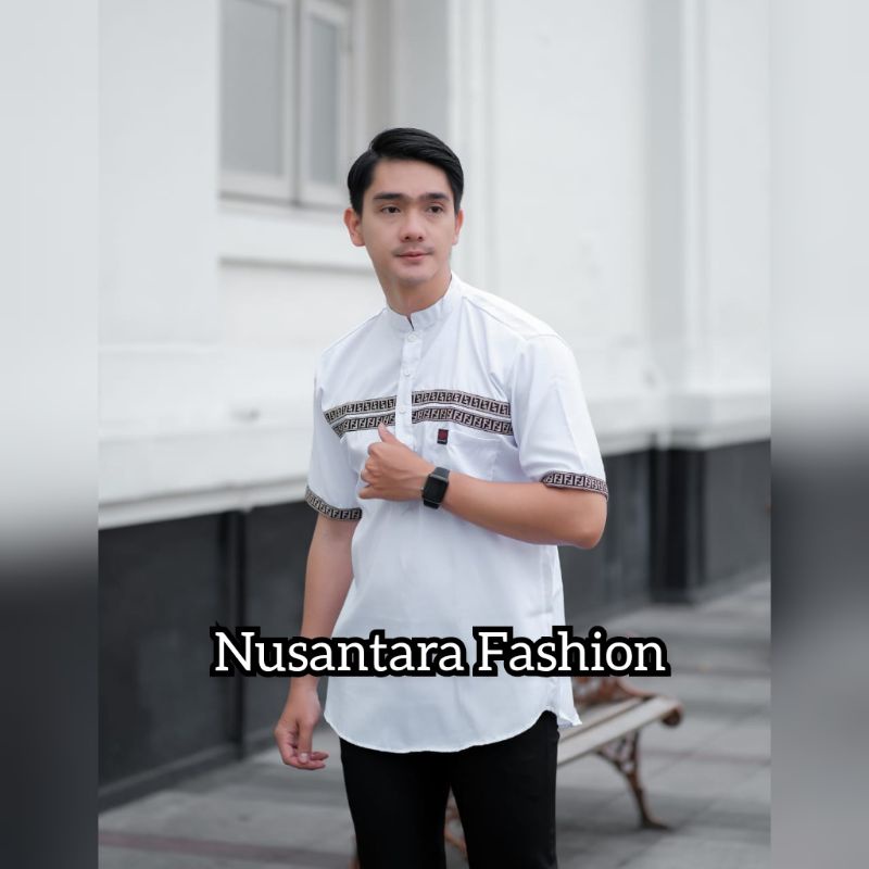 Baju Koko Dewasa Baju Koko Fashion Muslim 2022 SIZE ML XL XXL-Koko FF putih