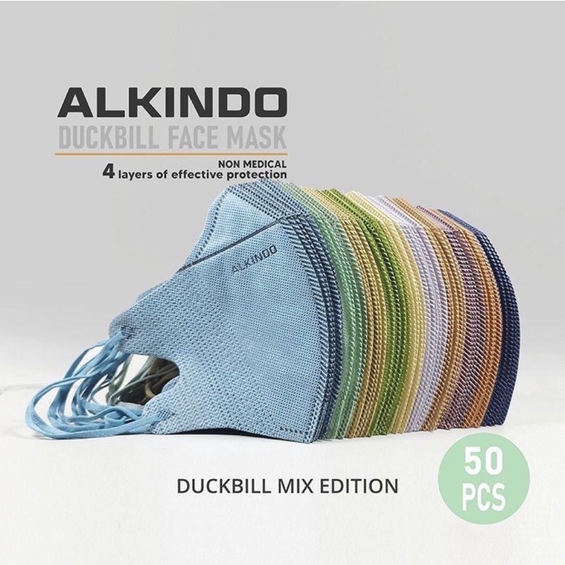 MASKER DUCKBILL GARIS ALKINDO 4PLY MIX WARNA WARNI WARNA TALI SENADA (50pcs)