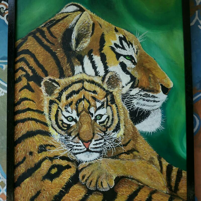 Lukisan harimau size 100 x 140 cm jumbo bersertifikat