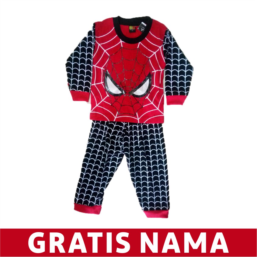 Baju Anak Setelan Spiderman Panjang Kaos Anak Laki-Laki Murah FREE Custom Nama