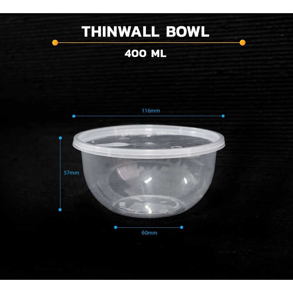 

Thinwall Bowl 400ml + TUTUP isi 25 pcs / Mangkok Bulat Plastik Murah