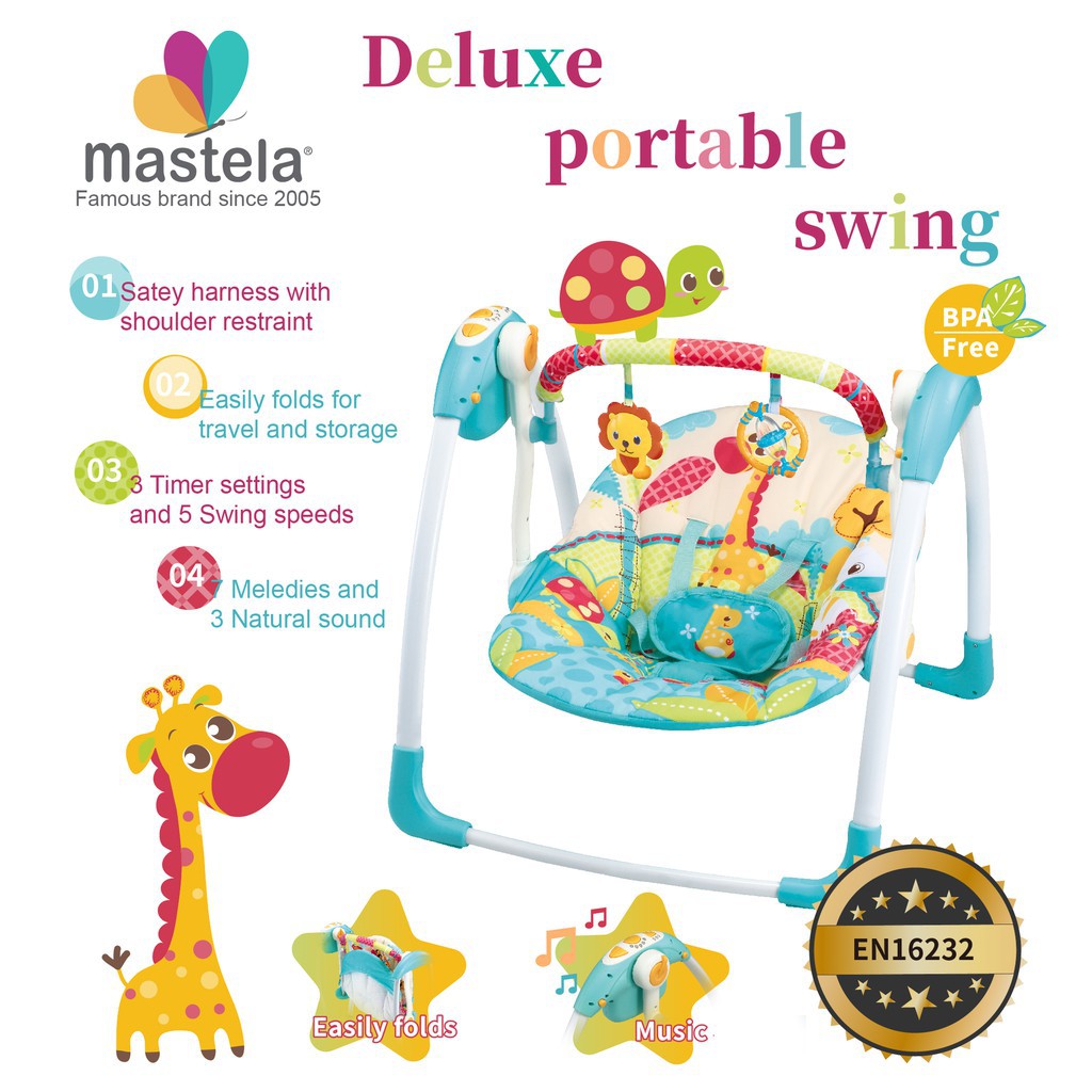 Mastela Deluxe Portable Baby Swing Bouncer Bayi Blue Biru 6579