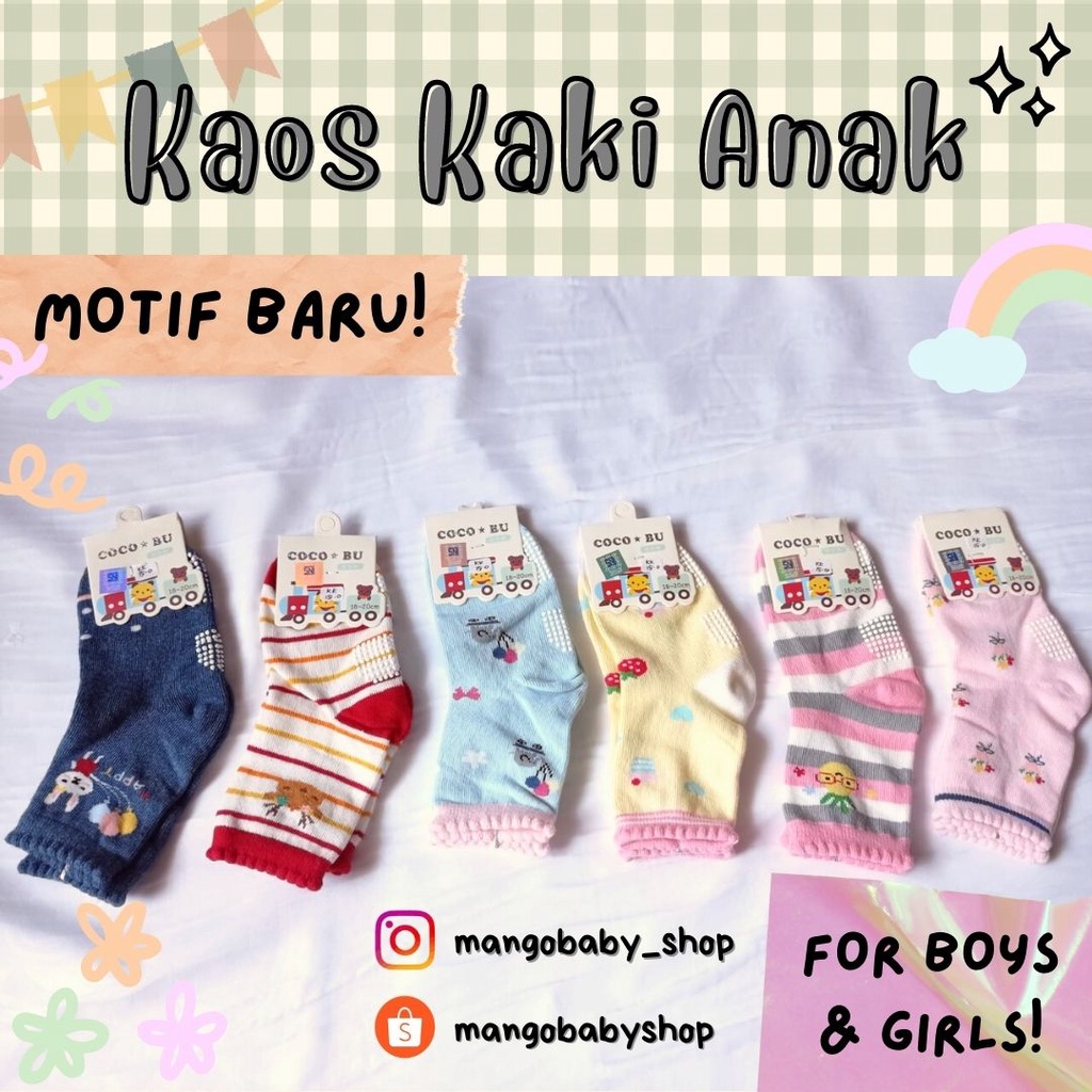 COCO BU | KAOS KAKI ANAK KIDS ANTISLIP KARET KATUN 3 4 5 y tahun TK PG MOTIF BOY GIRL