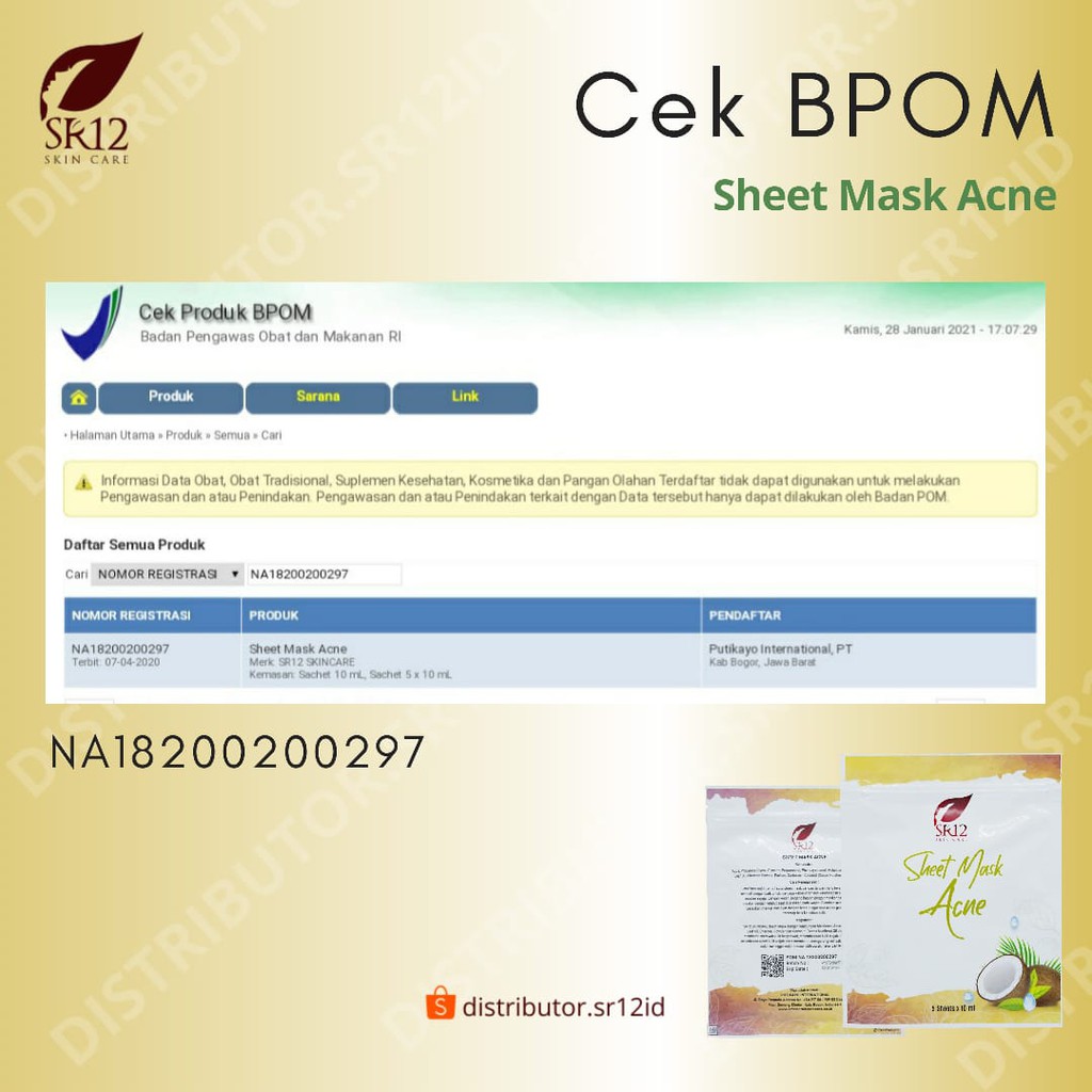 SHEET MASK ACNE SR12 MASKER WAJAH JERAWAT KULIT BERMINYAK BPOM ISI 5 SHEET