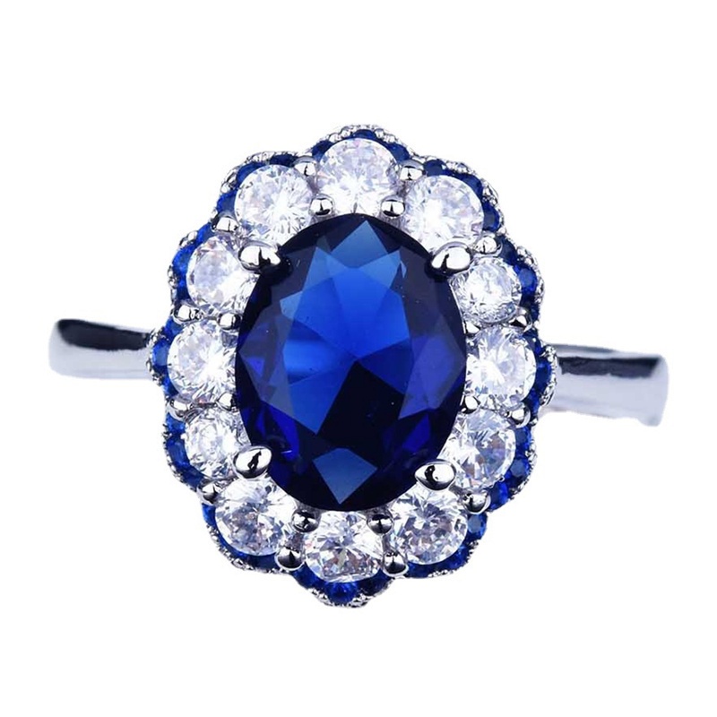 Fancyqube Cincin Silver 925 Wanita Hias Batu Sapphire Oval Mewah Untuk Tunangan / Hadiah Anniversary