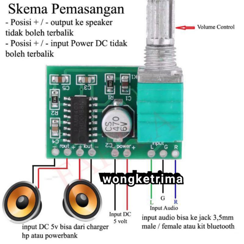 ampli mini PAM 8403 plus potensio 2×3 watt