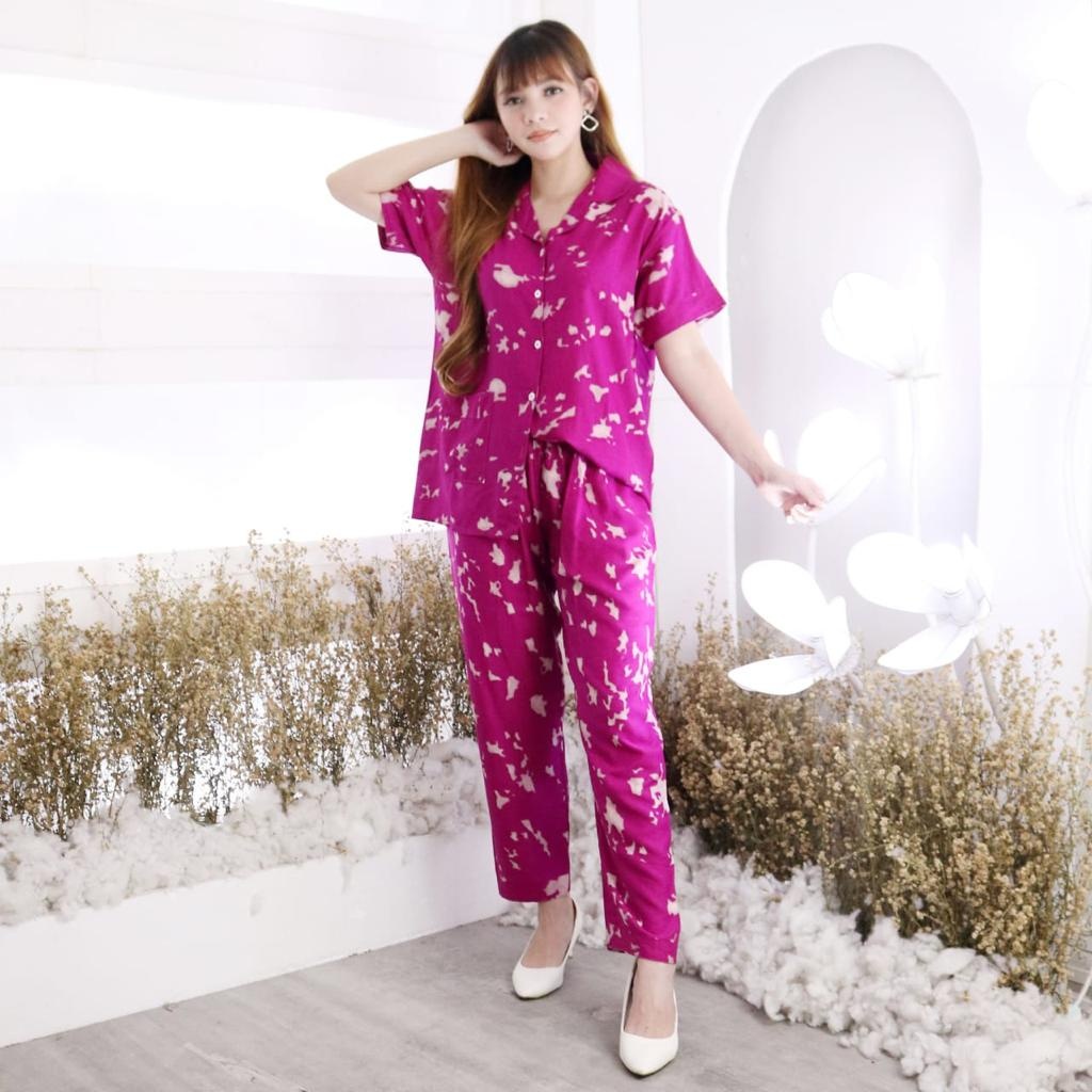 Baju Tidur Set Piyama Wanita Tie Dye Aria CP Baju Tidur Wanita Matt Rayon Realpic