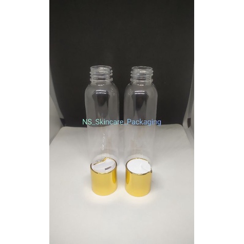 Botol presstop / presson 100ml bening tutup gold