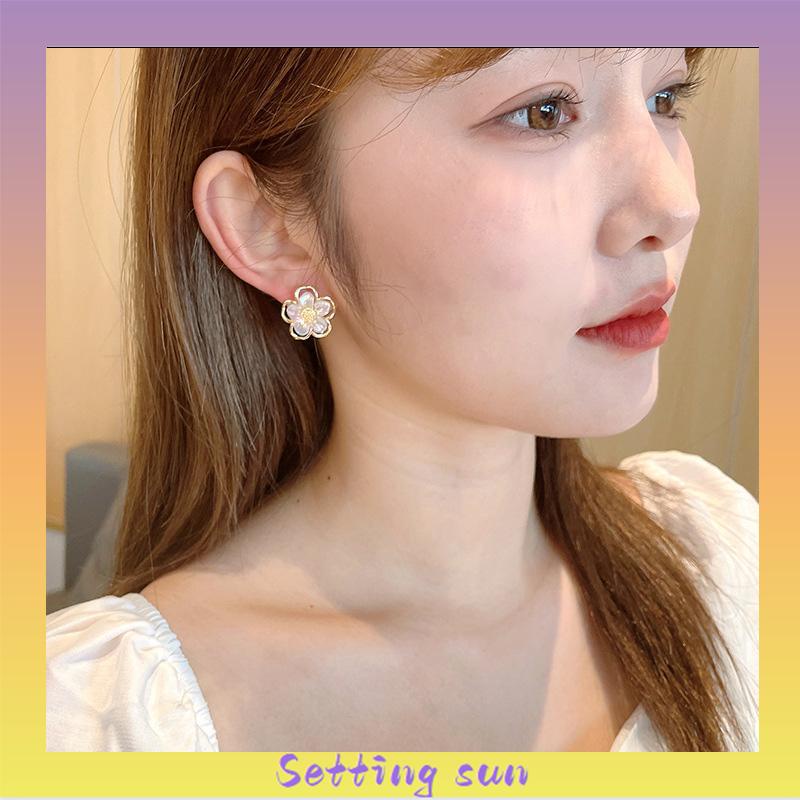 COD✨Anting Korea Simple Retro Anting Jepit Super Fairy Double Layer Flower Earrings Wanita Anting Fashion Pribadi TN