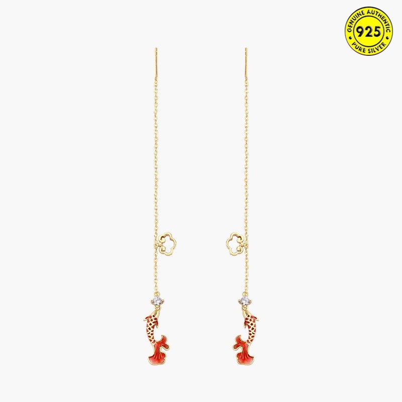 Ruyi Koi Jewelry Set Carp Enamel Necklace Hanging Earrings Woven Red Rope Auspicious Cloud Bracelet