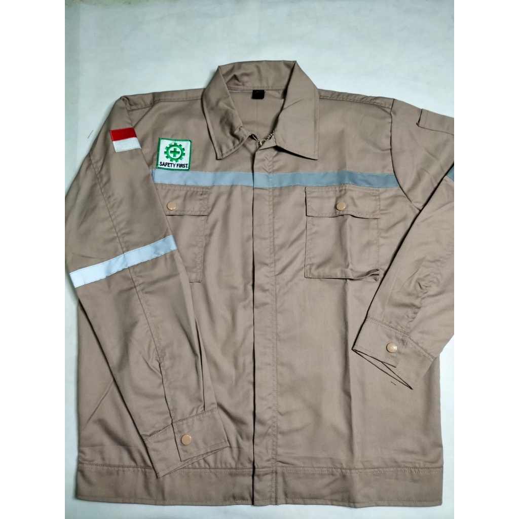 Kemeja Atasan Safety | Baju Proyek Wearpack Lengan Panjang Full Coklat Muda