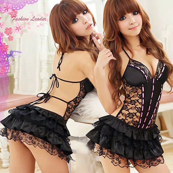 TBI Import Lace Lingerie Dress Babydoll Mini Sexy Backless + G-String