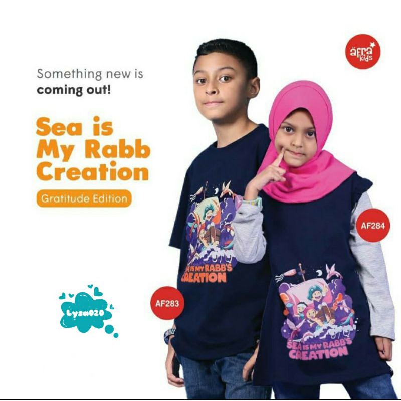 Kaos Anak Afrakids AF283 &quot;Sea Is My Rabb's Creation&quot; Lengan Pendek Warna Navy