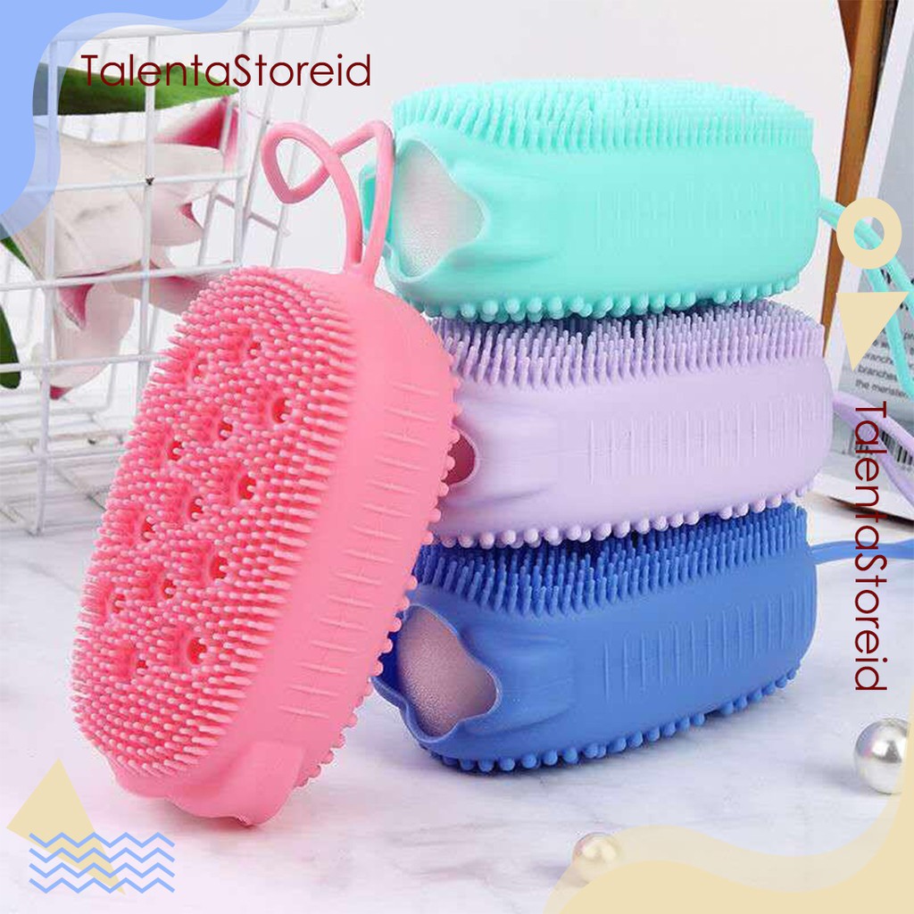 Spon Mandi Sabun Batang Cair 2In1 Silicone Bath Scrubbing Mud Bath Bubble Brush