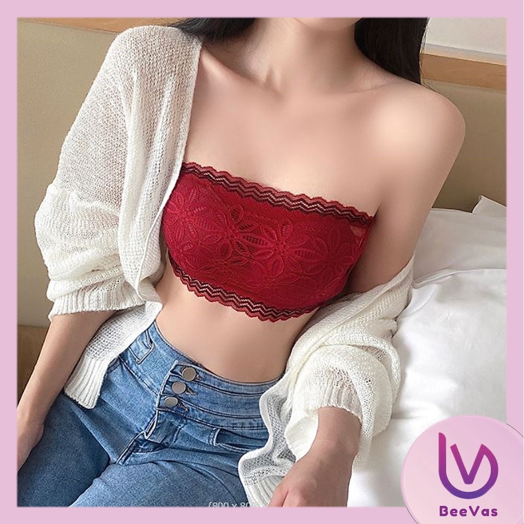 BV.IDI BR632 BH BRA KEMBEN MOTIF BRUKAT BUNGA PAKAIAN DALAM WANITA KEMBEN BANDEAU CROP TANPA BUSA SEKSI MOTIF TALI