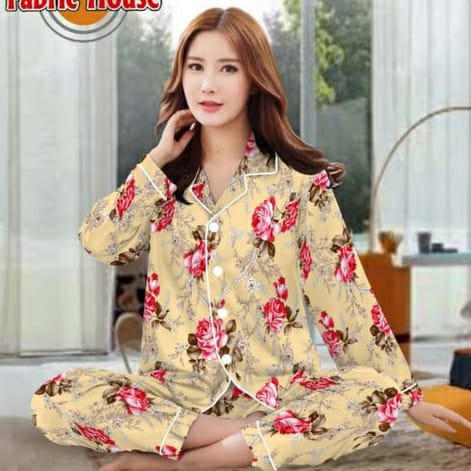 SETELAN PIYAMA / BAJU TIDUR WANITA LENGAN PANJANG MOTIF BUNGA 01 PP