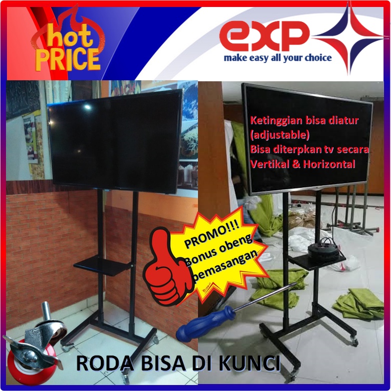 Garansi cocok!!! Bracket TV Standing 32&quot; s/d 65&quot; ICHIKO pakai RODA KOKOH 100% BESI MURNI