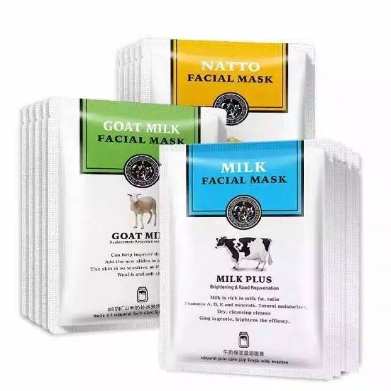 ROREC HCHANA GOAT MILK NATTO FACIAL MASK / MASKER SUSU SAPI KAMBING Masker Korea