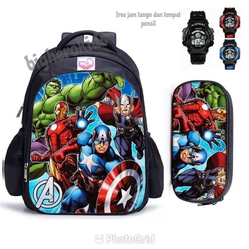 COD | Paket Hemat Tas ransel anak sekolah laki laki TK-SD / free tempat pensil dan jam tangan GShock