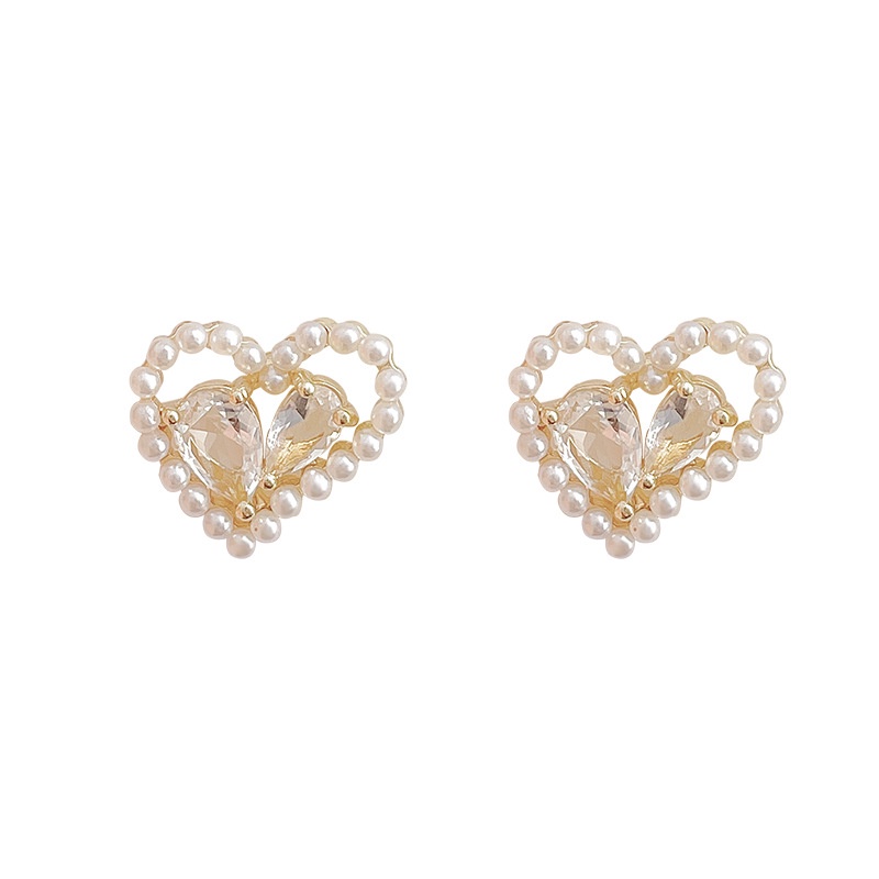 Anting Tusuk Sterling Silver 925 Desain Hati Hias Zircon + Mutiara Gaya Simple Untuk Wanita