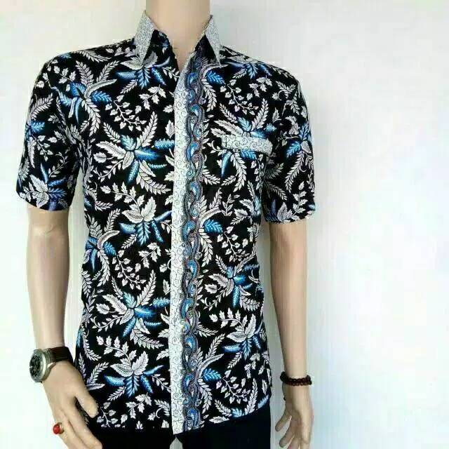 tey-17 Batik Pria ASJ SA HRB026 Kenongo Kemeja Tosca Pendek Pekalongan Padi M L Xl Sogan Tulis ::