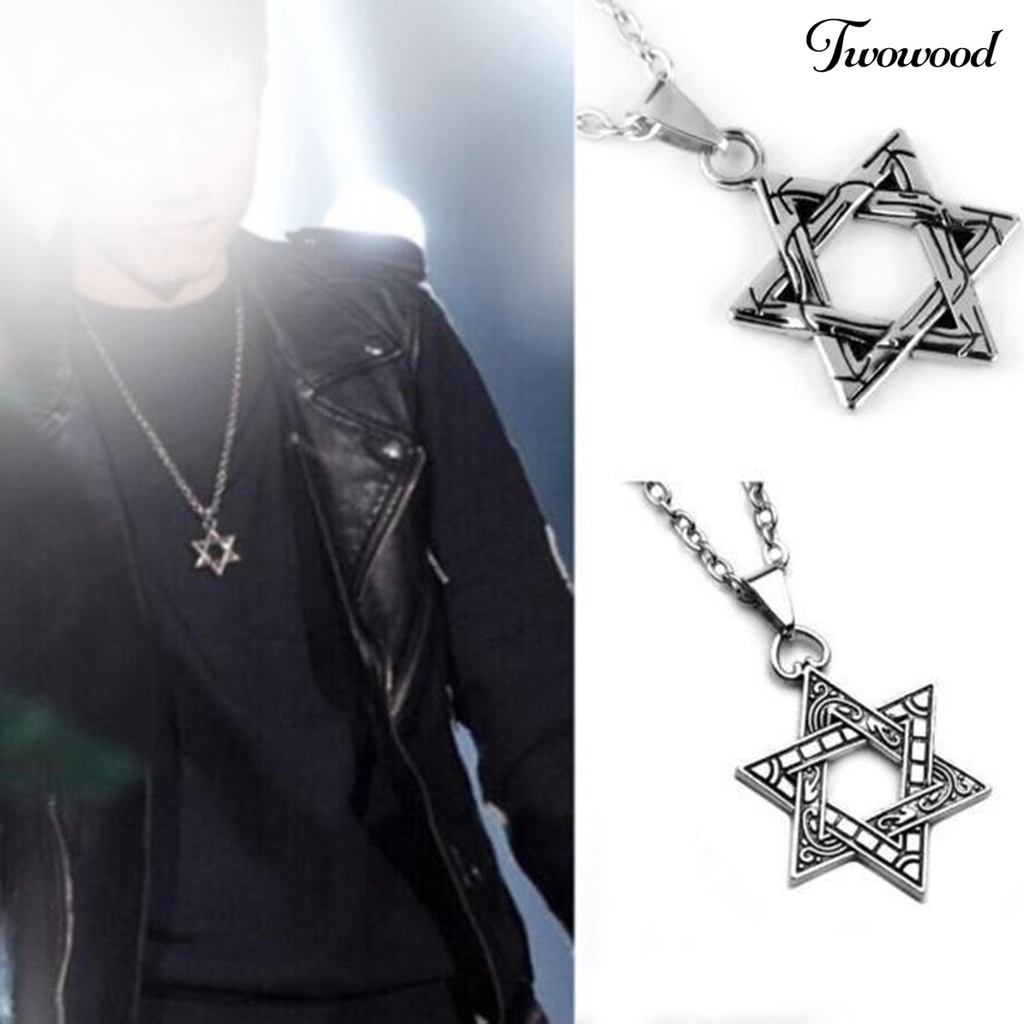 Kalung Rantai Liontin Hexagram Gaya Hip Hop Untuk Unisex