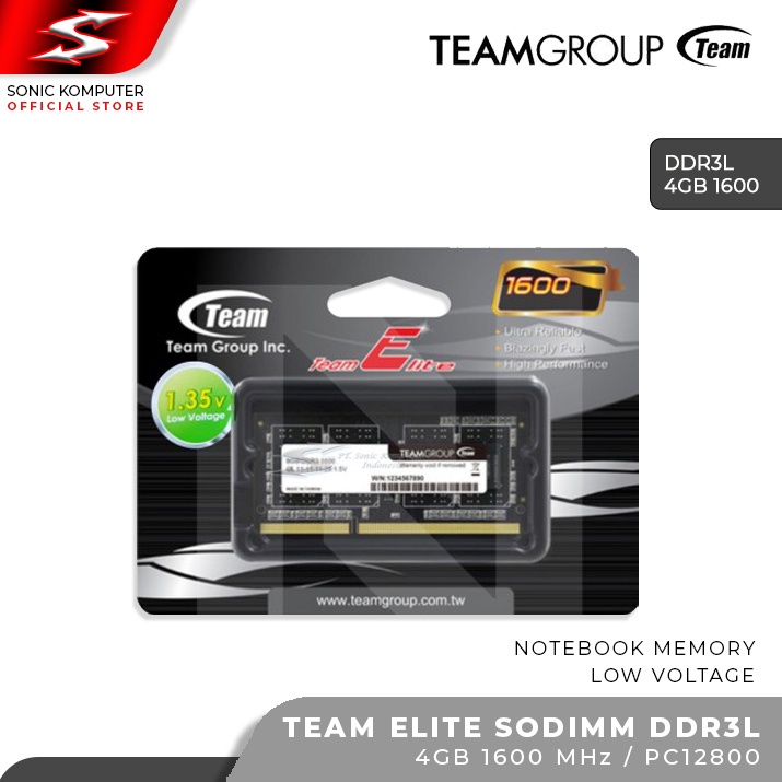 Memory RAM Team Elite DDR3 Low Voltage 1600Mhz PC12800 Sodimm Memory Laptop DDR3L