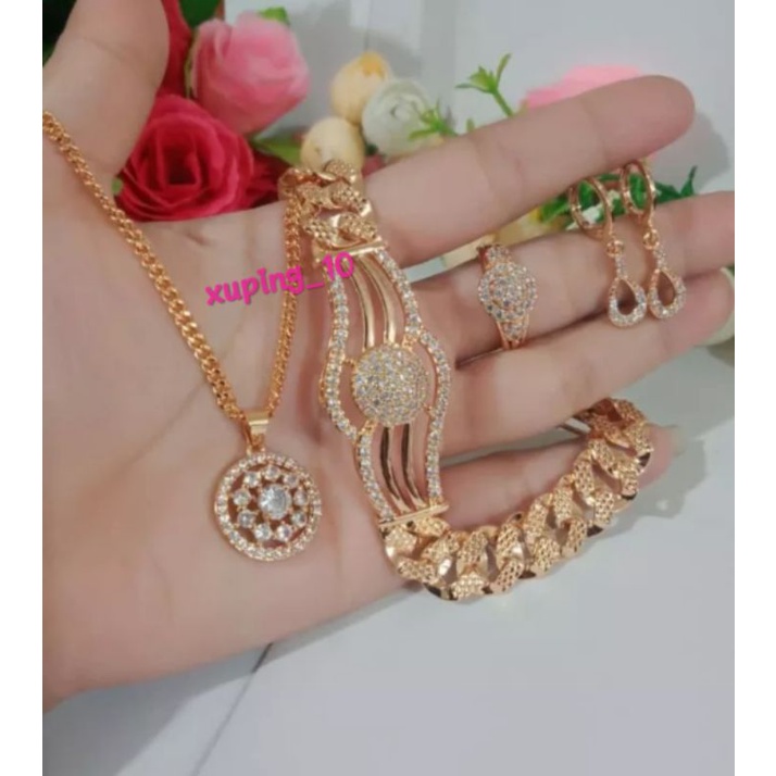 Set perhiasan wanita terbaru asli titanium berlapis emas 24k