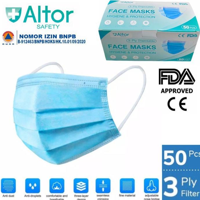 ALTOR Masker 3ply isi 50 pcs Medis Masker Bedah 3 ply isi 50pcs