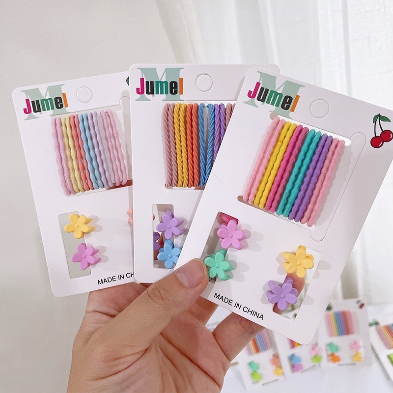 [16pcs] Ikat Rambut Set + Jedai Doff Mini Karet Rambut Jepit Rambut Set Warna Pastel Hair Ties Matte Hair Claw Clip