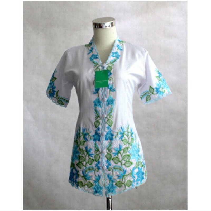 Kebaya Modern Putih Biru Pendek new