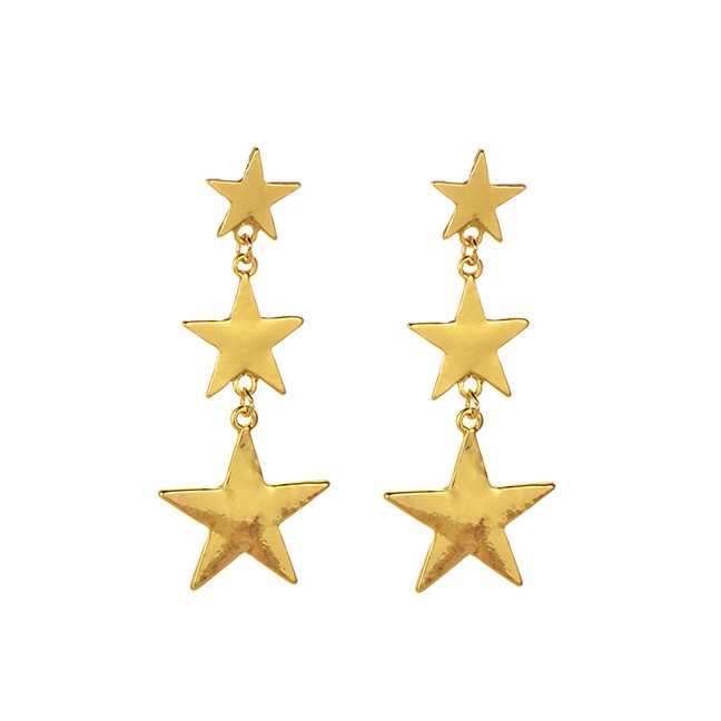 LRC Anting Tusuk Fashion Gold Alloy Three-layer Five-pointed Star Stud Earring F46817