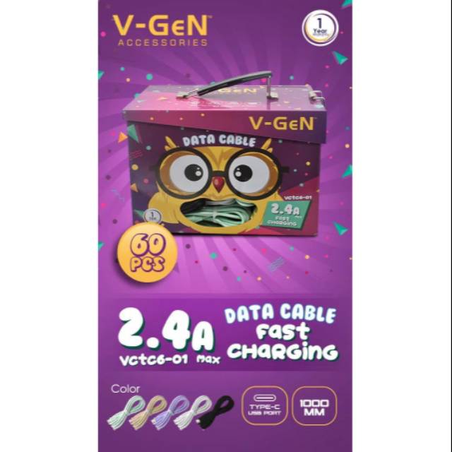 Kabel Data Type C V-Gen VCTC6-01 2.4A FAST CHARGING Kabel Charger Tipe C BULAT VGEN GARANSI 1 TAHUN