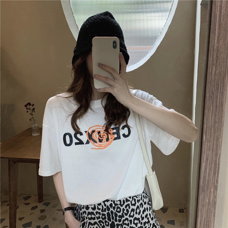 Atasan kaos longgar lengan pendek/lengan panjang fashion Korea untuk wanita