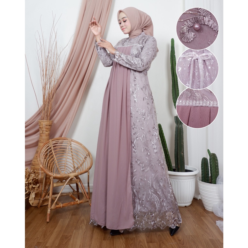 Dress Gamis Kebaya Cantik Modern Mix Ceruty Babydoll Gaun Pesta Kondatangan Wanita Mewah By santiank kebaya