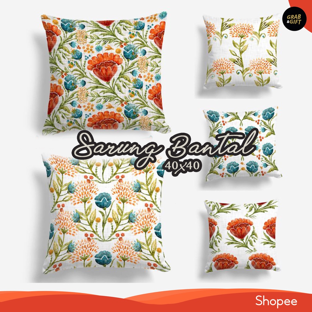 SARUNG Bantal Sofa Motif Floral 40x40 cm Tangerine Blue Aesthetic