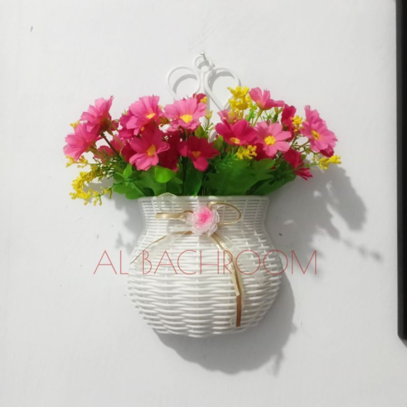 Bunga daisy kupu kupu vas rotan plastik dinding pita bunga hias ruang tamu rumah RB6032