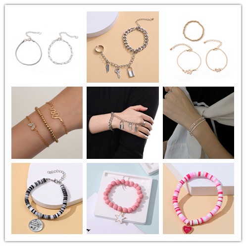 1pc / 2pcs / 3pcs Gelang Rantai Manik-Manik Liontin Kupu-Kupu Bintang Hati adjustable Gaya retro Untuk Wanita