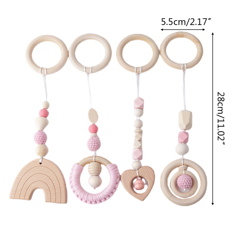 Mary 4pcs / Set Gelang Teether Rattle Bahan Kayu Beech Alami Untuk Bayi