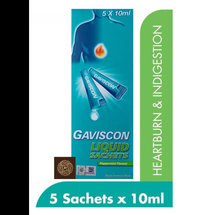 Gaviscon Liquid Sachets Peppermint Flavour 5 x 10ml Sachet Obat Maag