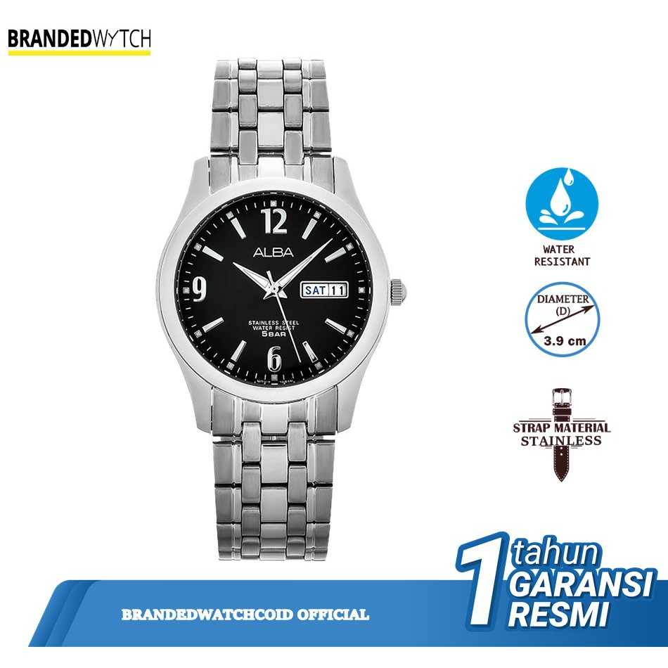 Jam Tangan Alba Pria AXND61X1 Silver Black Stainless Steel ORIGINAL/Jam Alba Pria AXND61