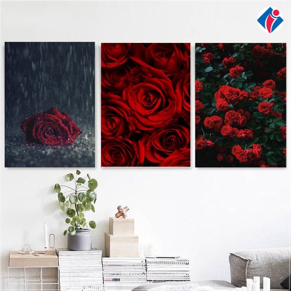 Hiasan dinding wall decor dekorasi hiasan gantung gambar pajangan bunga mawar red