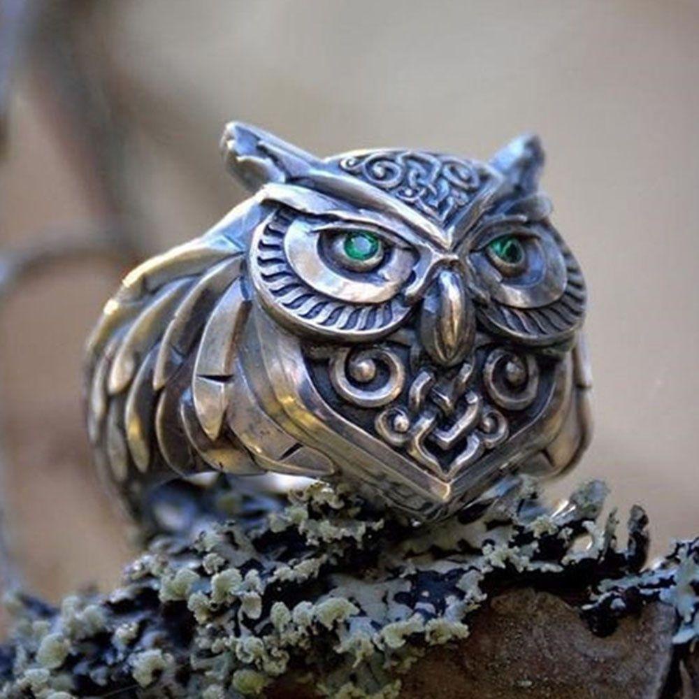 Top Owl Cincin Wanita Pria Vintage Rock Lucky Rings 3D Hewan Unisex Hip Hop