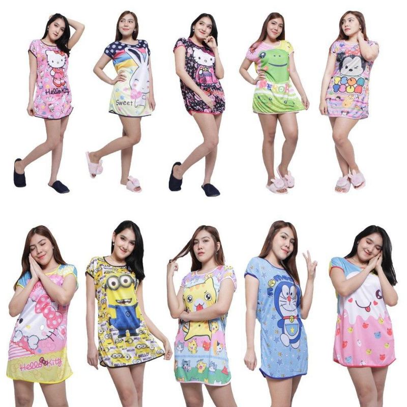 BGEMOY-Daster Karakter LD Besar Muat Sampai LD 115 Daster Bahan Hyget Karakter Boneka Baju Tidur Das