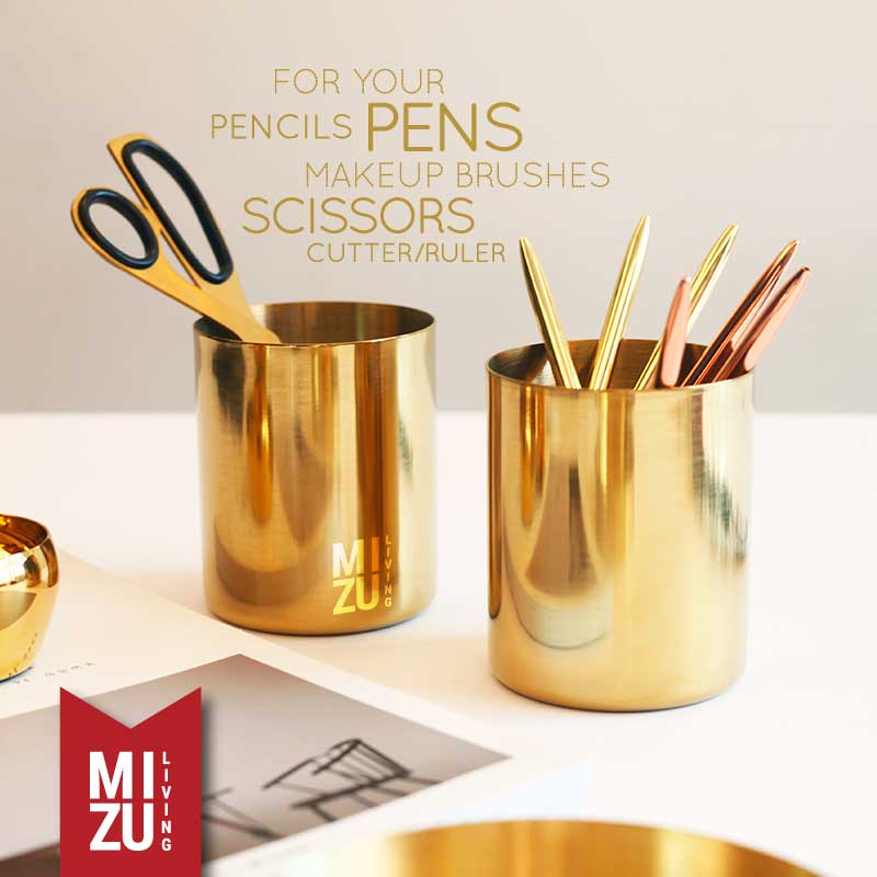 SUBLIMELY GOLDEN Brass Pen Holder Office Stationery Tempat Alat Tulis ATK Serbaguna Emas Kuas Makeup