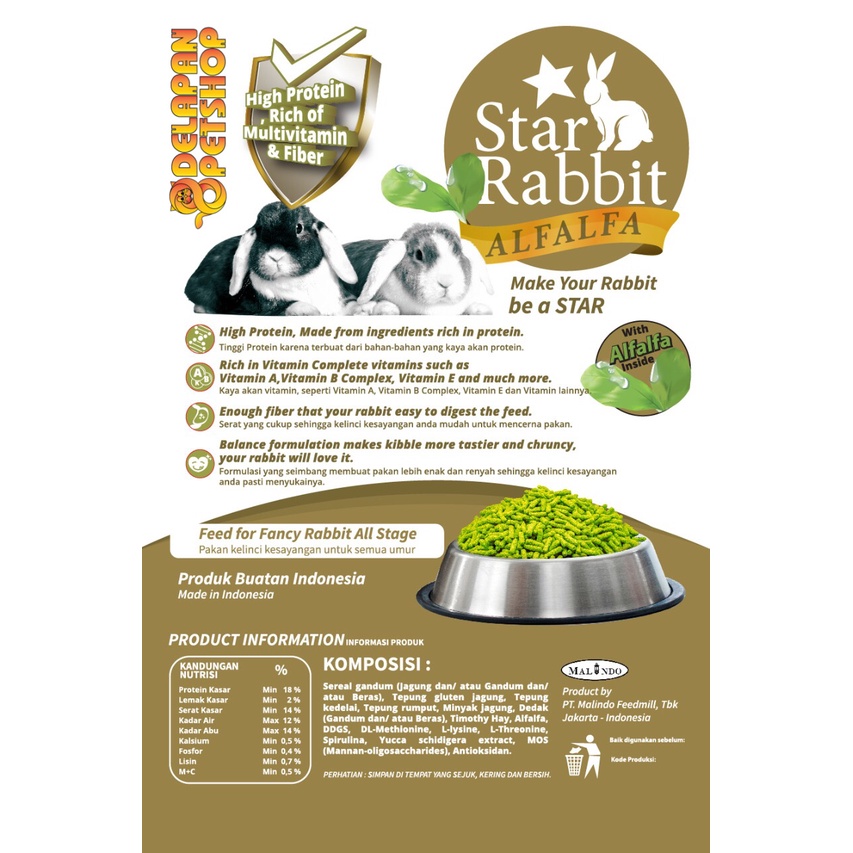 Star Rabbit 1 Kg All Stage / Premium Rabbit Food / Pakan Pelet Kelinci