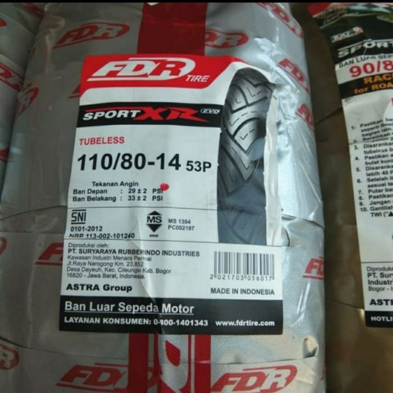 BAN LUAR FDR TUBELESS 110/80-14 SPORT XR EVO FDR TUBELESS AEROX
