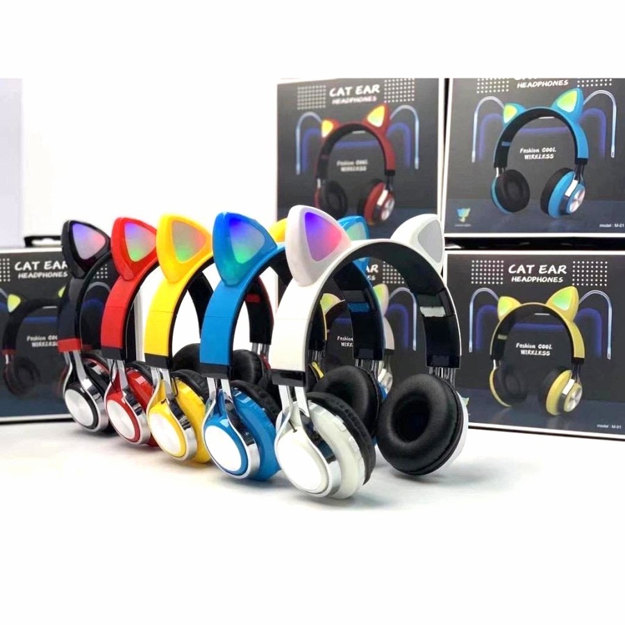 GGSM Handfree Handset Bando Cat Bluetooth / Earphone Lampu LED Handset